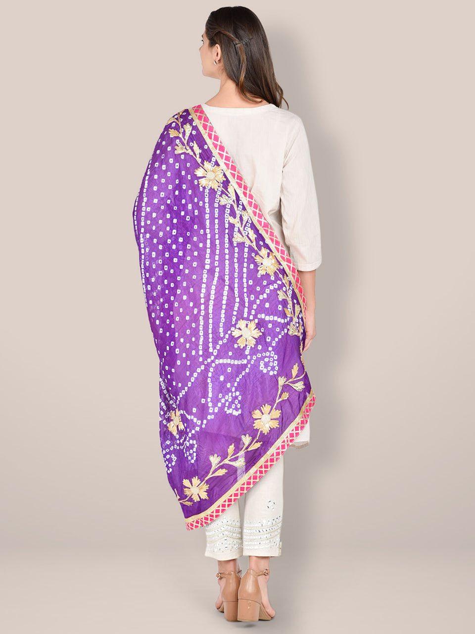 Purple Bandhini Dupatta with Gotta Patti Work. freeshipping - Dupatta Bazaar