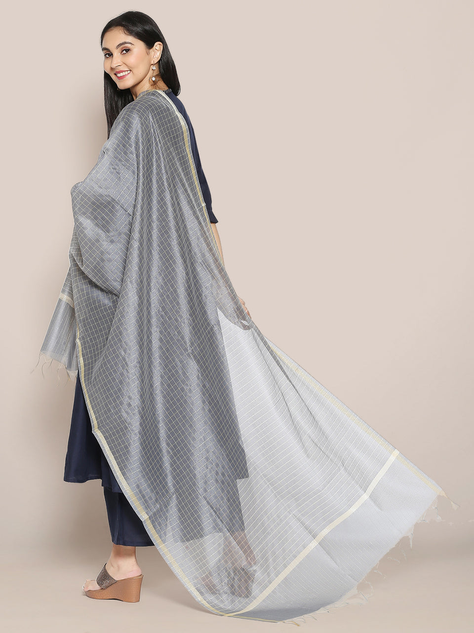 Checkered Cotton Silk Dupatta freeshipping - Dupatta Bazaar