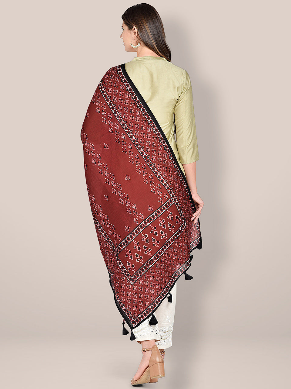 Maroon Kalamkari Printed Blended Silk Dupatta. freeshipping - Dupatta Bazaar