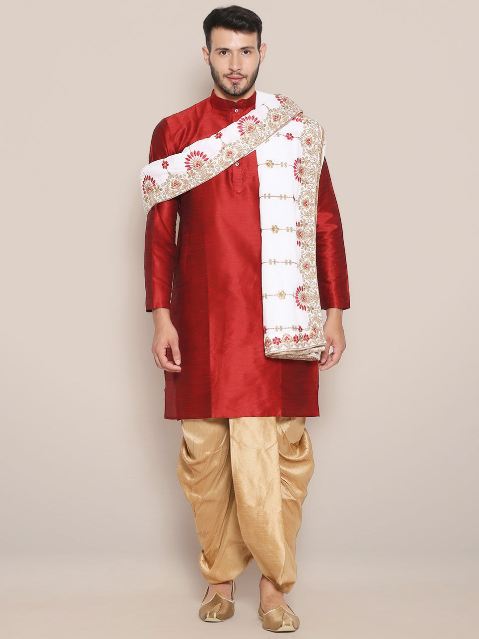 Men's White Embroidered Velvet Dupatta freeshipping - Dupatta Bazaar