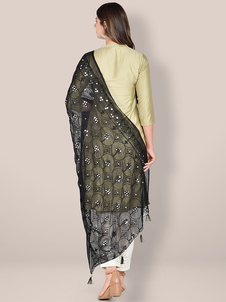 Embroidered Black Chiffon Dupatta freeshipping - Dupatta Bazaar