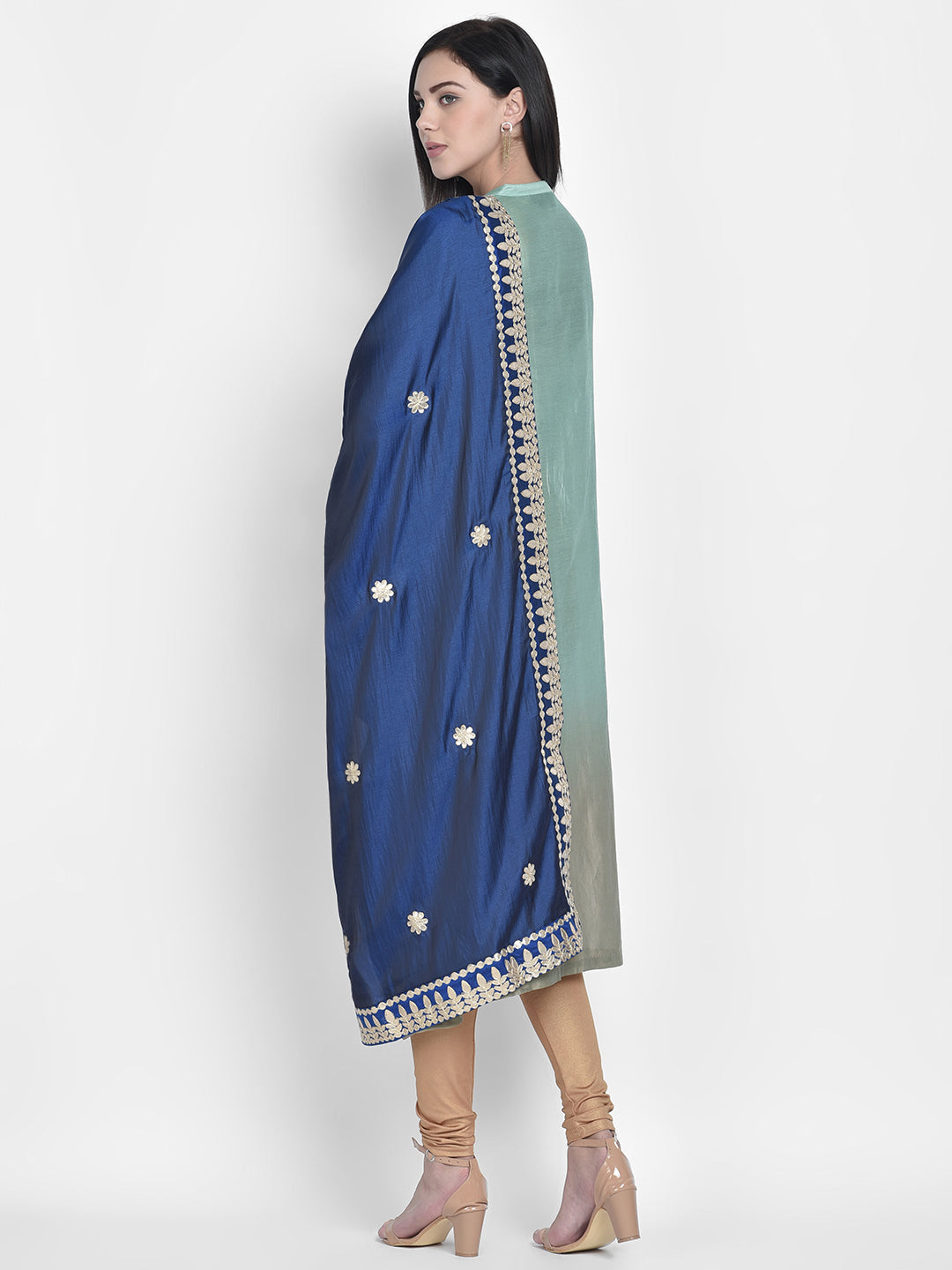 Dupatta Bazaar Woman's Blue Silk Dupatta with Gotta Patti Work. - Dupatta Bazaar
