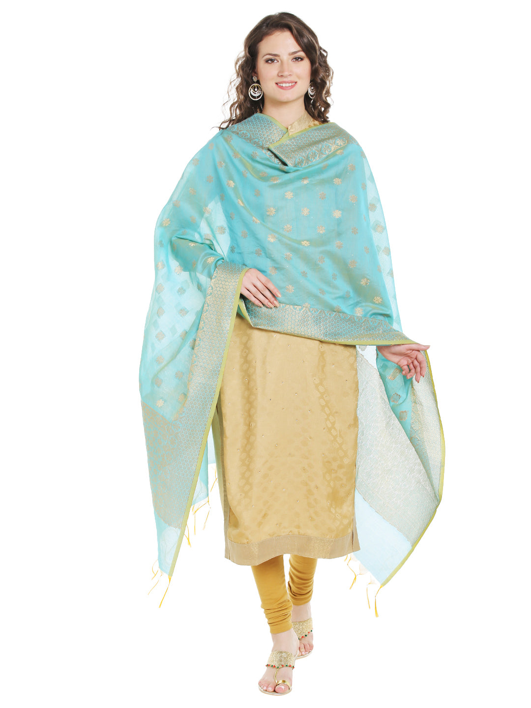 Dupatta Bazaar Women's Benarasi Silk Woven Blue & Gold dupatta - Dupatta Bazaar