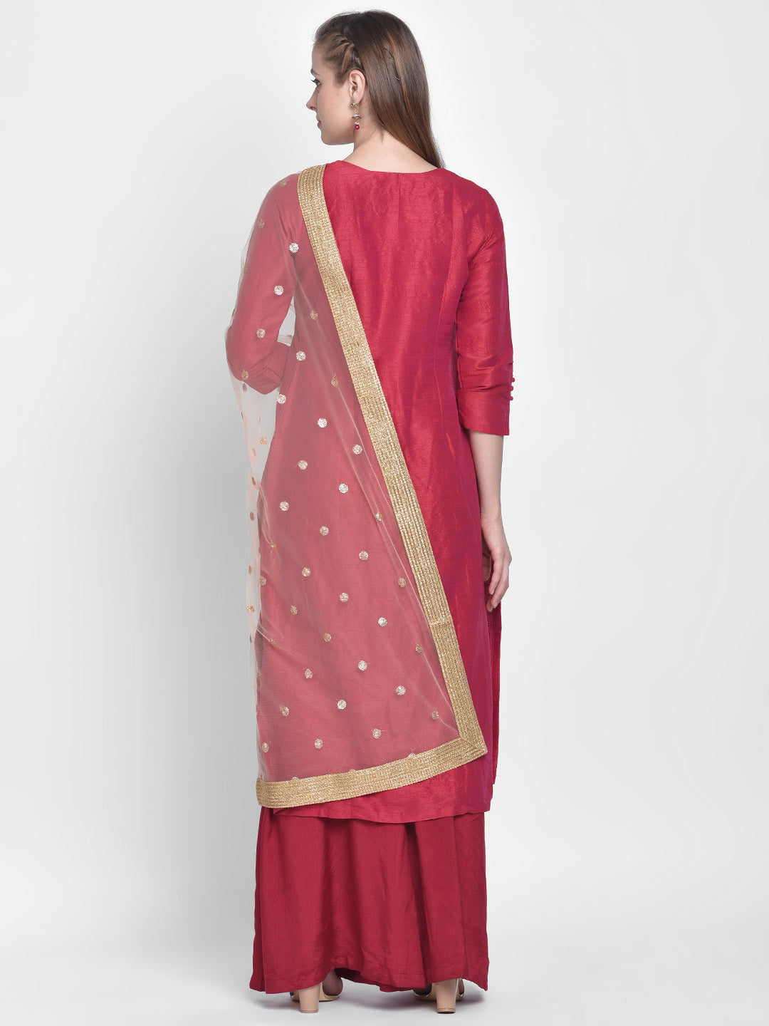 Dupatta Bazaar Woman's Gold Net Dupatta with Embroidered Motifs. - Dupatta Bazaar