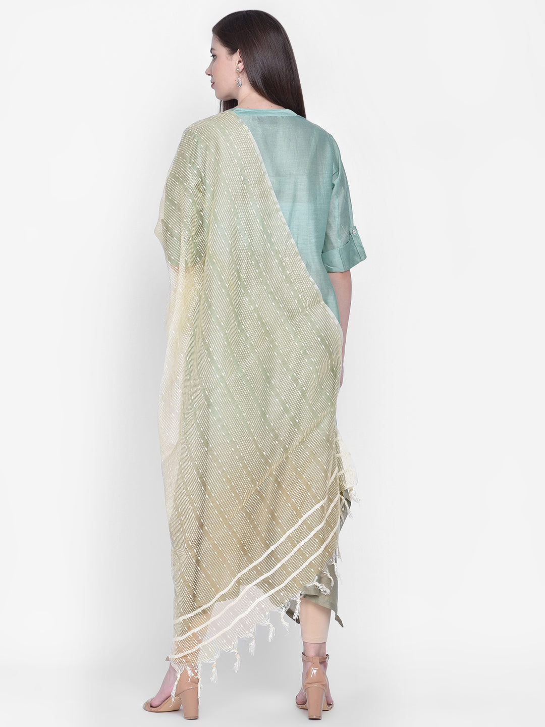 Dupatta Bazaar Woman's Light Gold Woven Organza Dupatta - Dupatta Bazaar