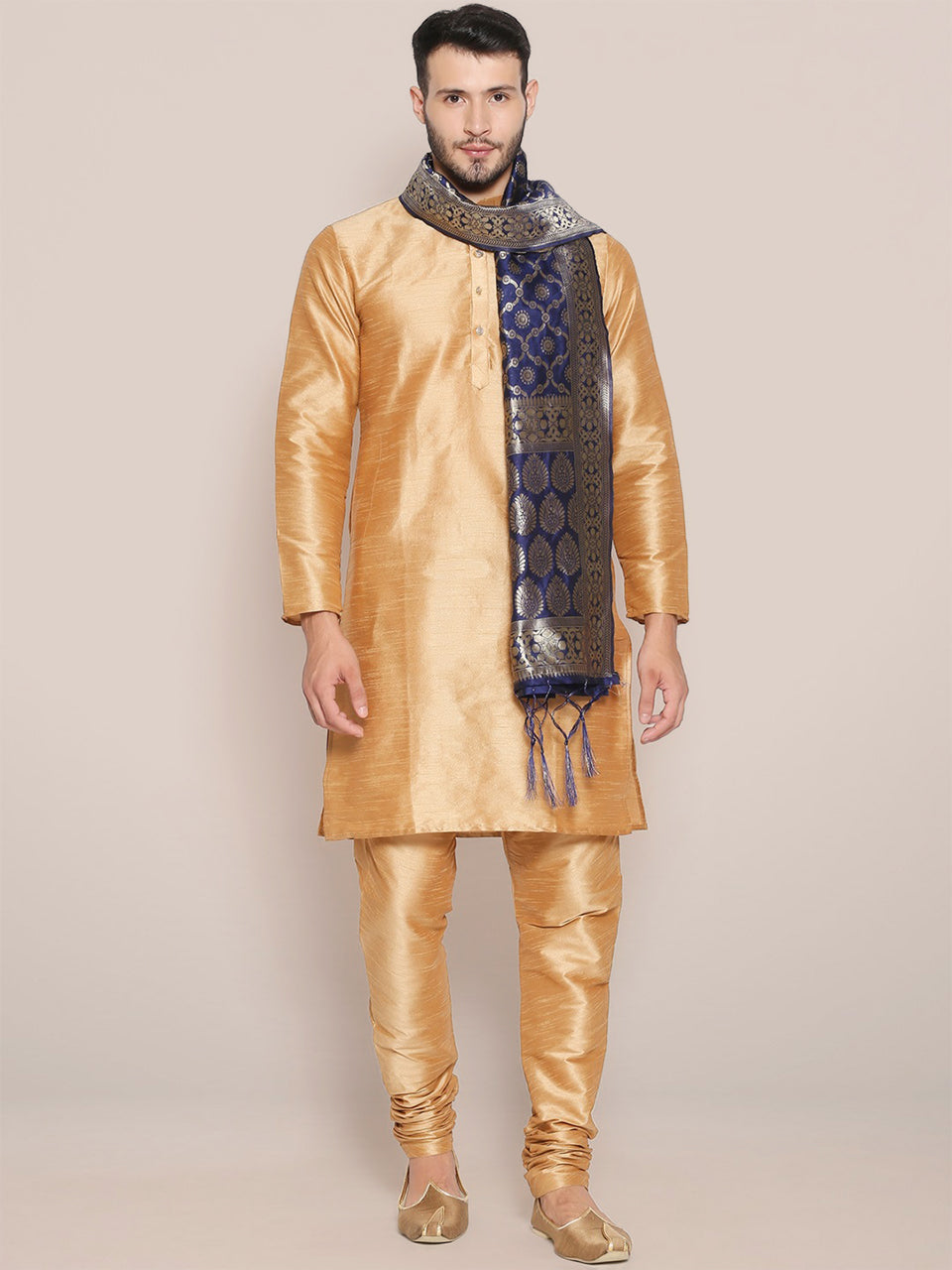 Men's Navy Blue Banarasi Silk Stole freeshipping - Dupatta Bazaar