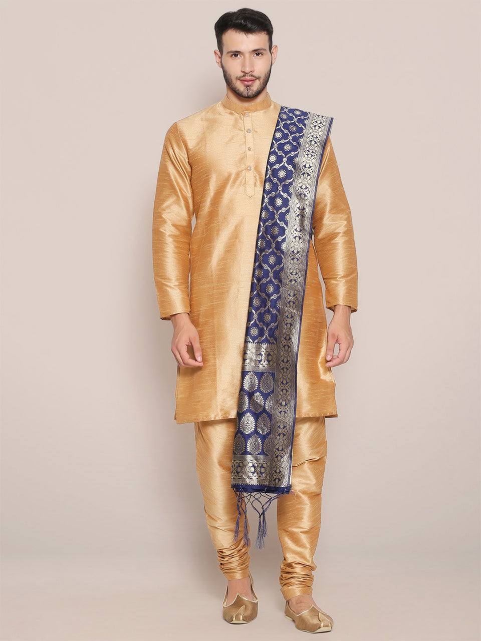 Men's Navy Blue Banarasi Silk Stole freeshipping - Dupatta Bazaar