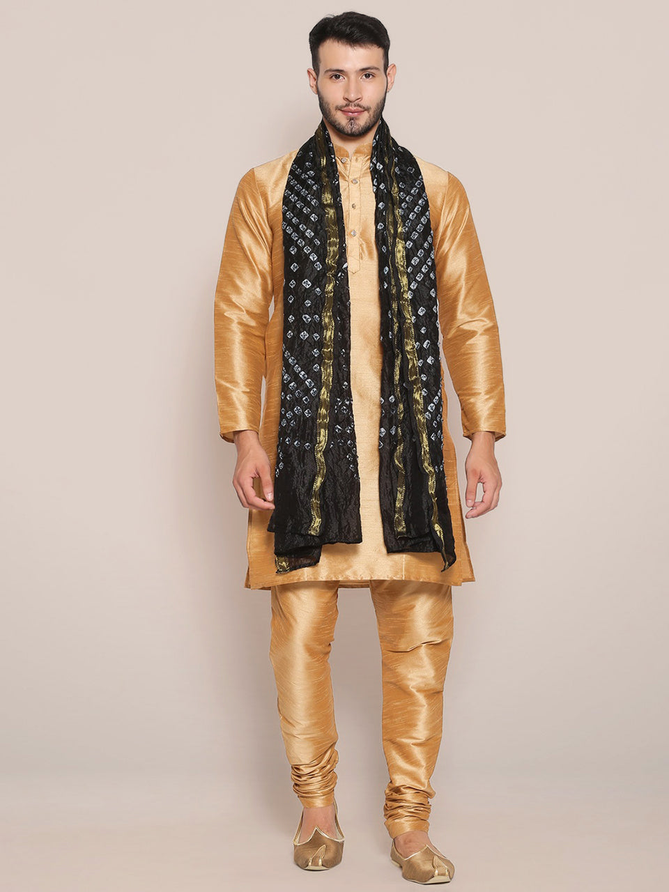 Men's Black Bandhini Dupatta freeshipping - Dupatta Bazaar