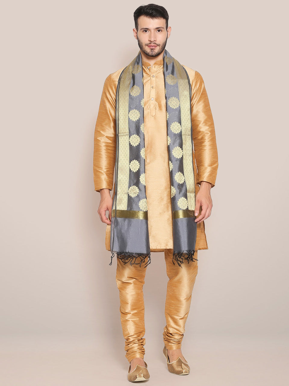 Men's Grey Banarasi Silk Dupatta freeshipping - Dupatta Bazaar