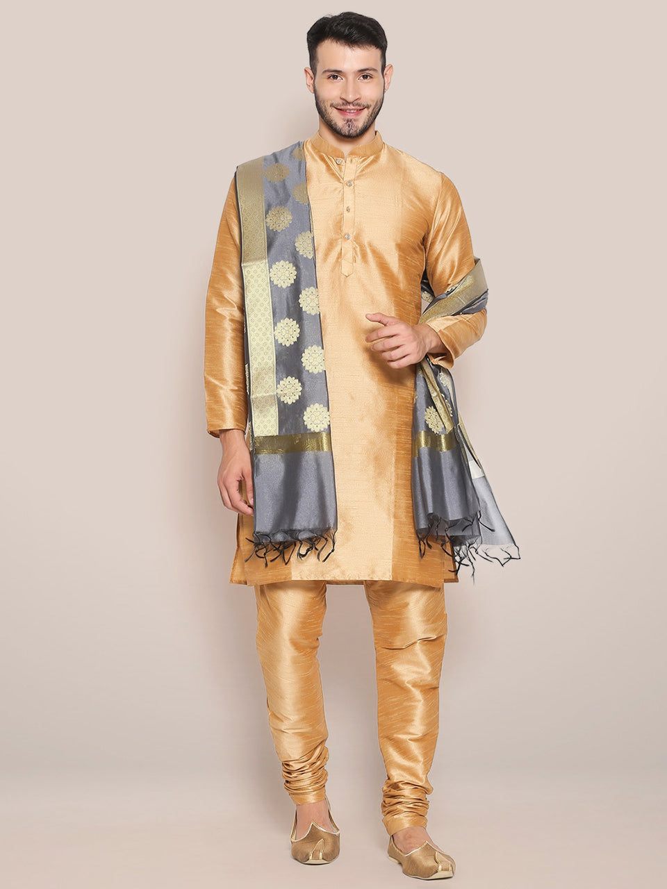 Men's Grey Banarasi Silk Dupatta freeshipping - Dupatta Bazaar