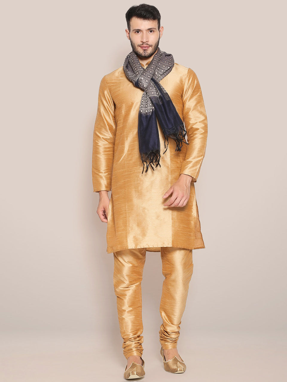 Men's Navy Blue Woven Cotton Chanderi Dupatta. freeshipping - Dupatta Bazaar