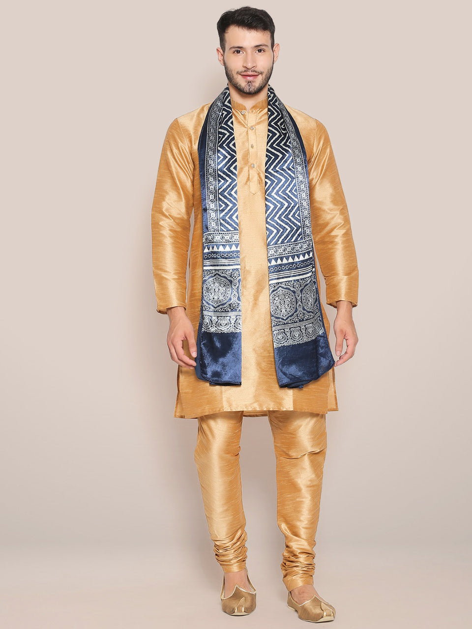 Men's Indigo Blue Printed Ajrakh Stole freeshipping - Dupatta Bazaar