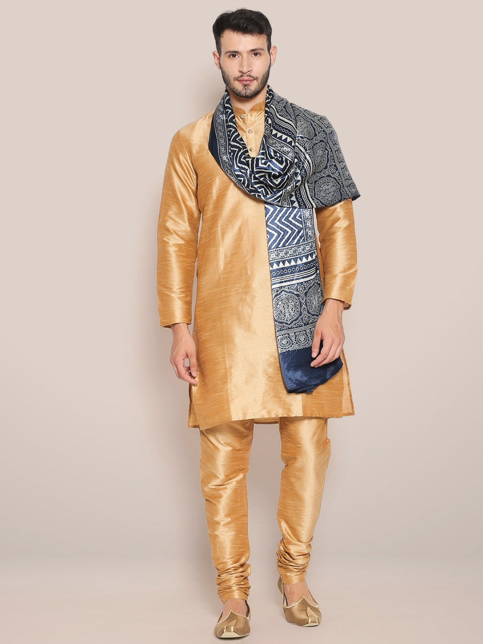 Men's Indigo Blue Printed Ajrakh Stole freeshipping - Dupatta Bazaar