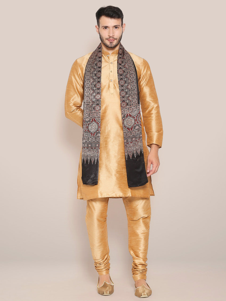 Men's Black Ajrakh Stole freeshipping - Dupatta Bazaar