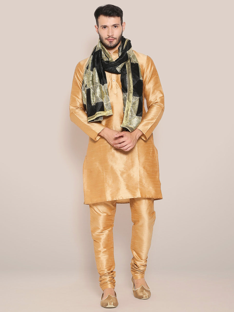 Men's Black & Gold Phulkari Chiffon Dupatta freeshipping - Dupatta Bazaar