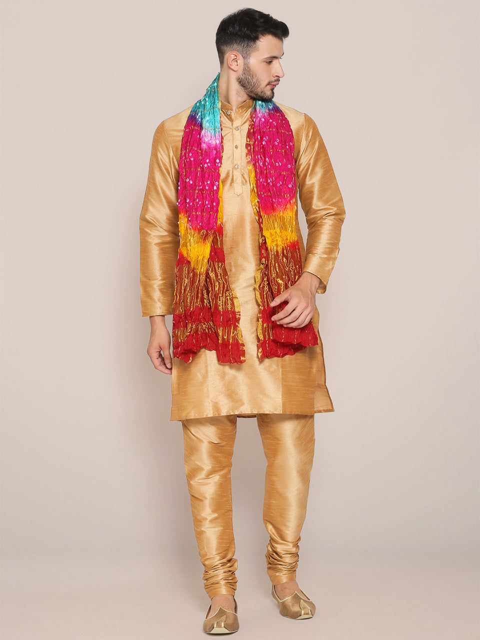 Men's Multicolour Bandhini Dupatta freeshipping - Dupatta Bazaar