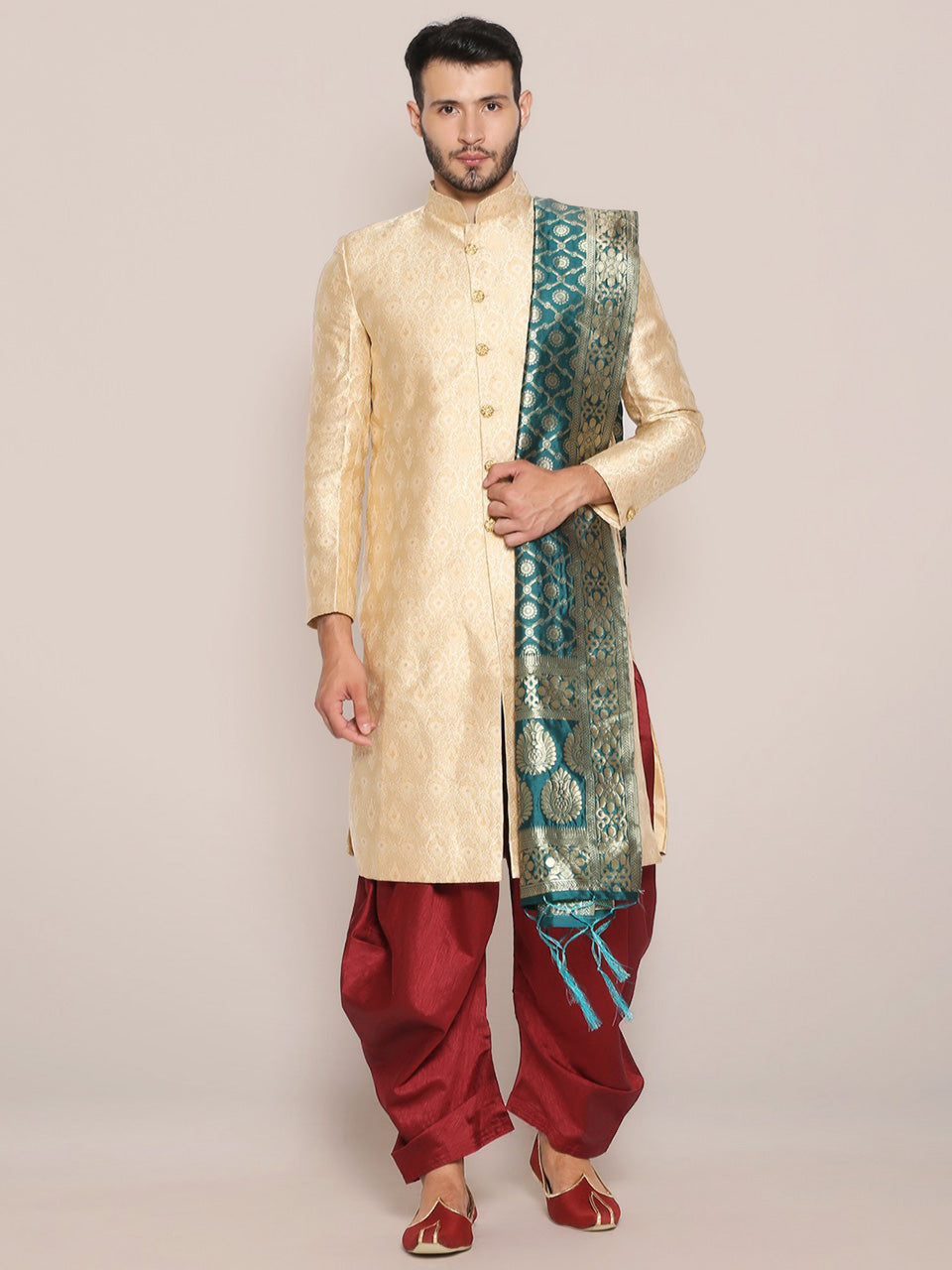 Men's Rama Green Banarasi Silk Stole freeshipping - Dupatta Bazaar