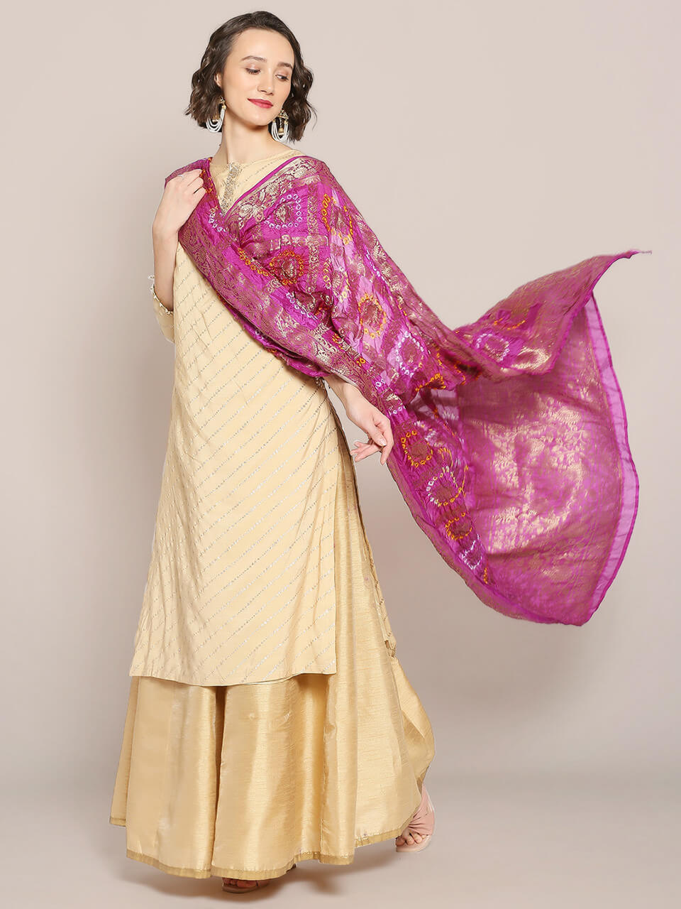 Purple Gharchola Bandhini dupatta