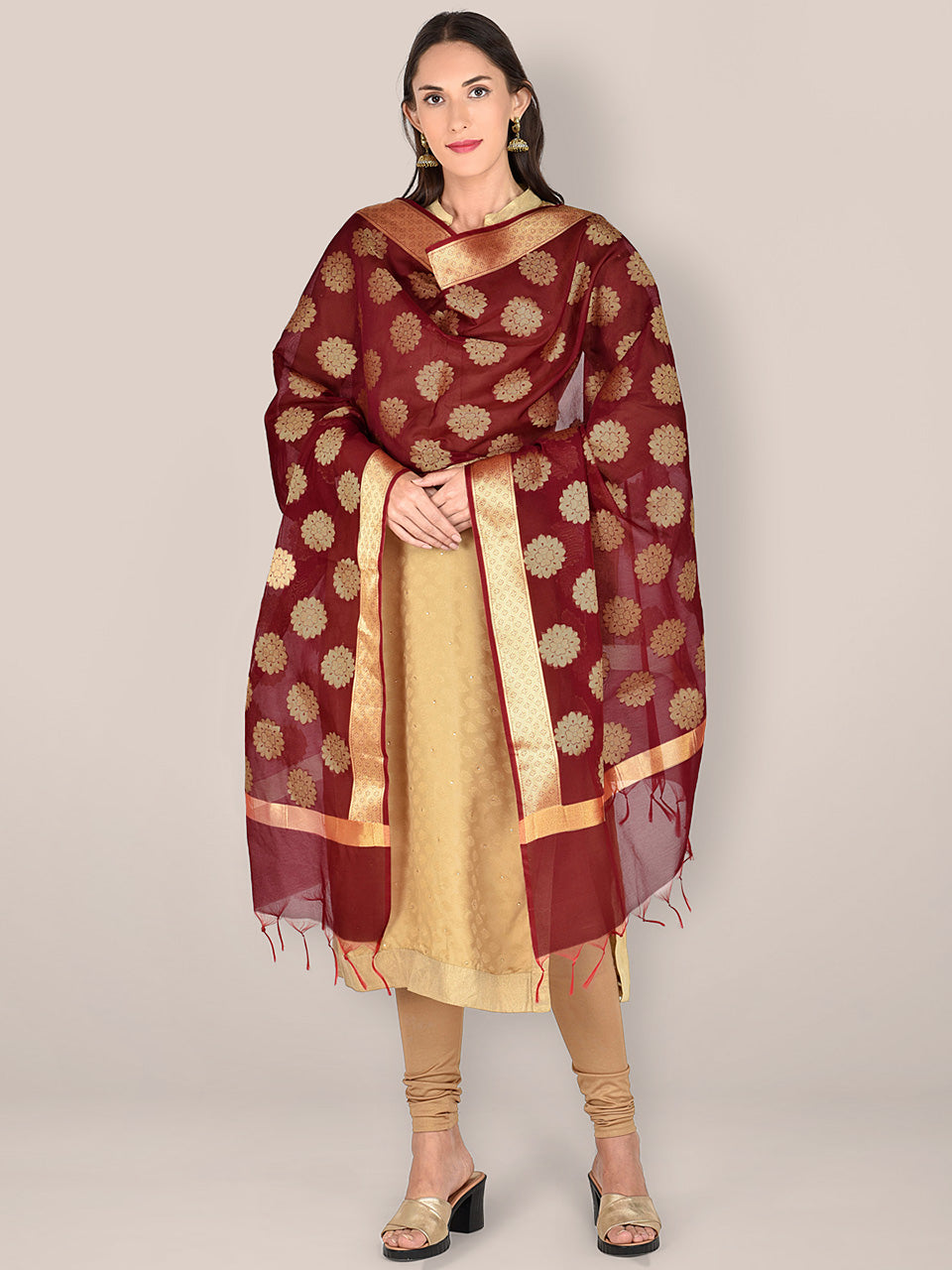 Maroon Banarasi Silk Dupatta. freeshipping - Dupatta Bazaar