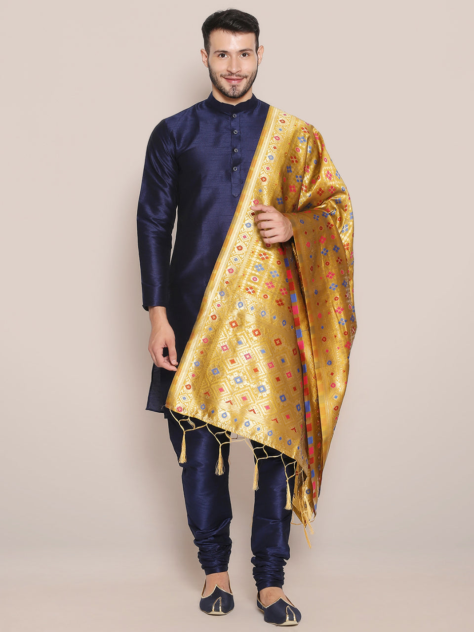Men's Gold Banarasi Silk Dupatta. freeshipping - Dupatta Bazaar