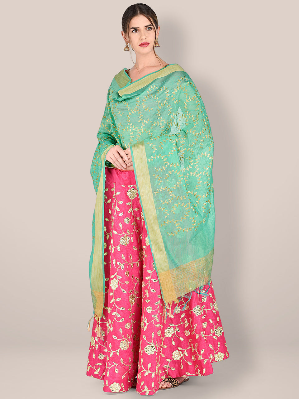 Embroidered Sea Green Blended Silk Dupatta. freeshipping - Dupatta Bazaar