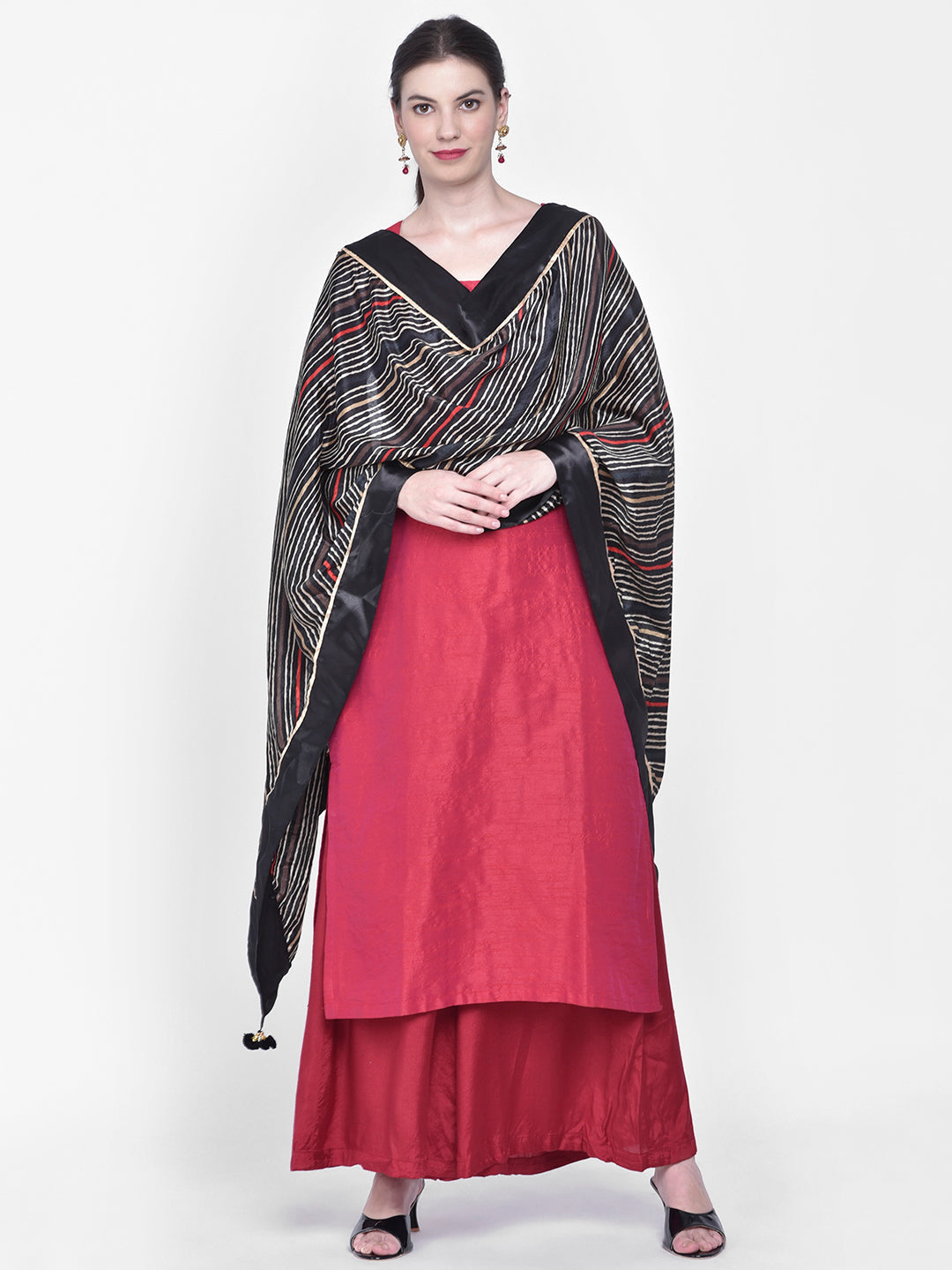Dupatta Bazaar Woman's Lehariya Black Crepe Dupatta. - Dupatta Bazaar