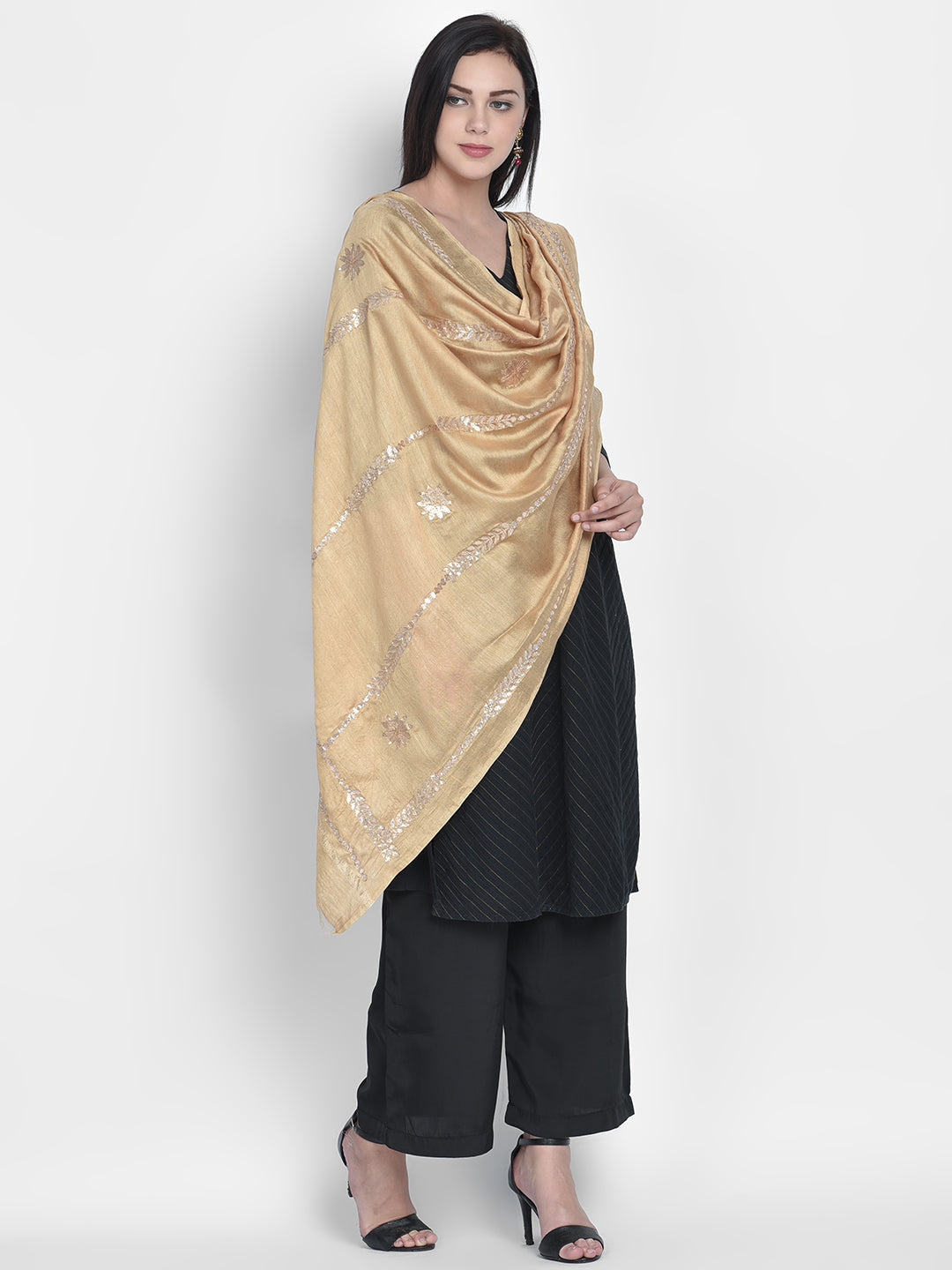 Dupatta Bazaar Woman's Gold Cotton Silk Dupatta with Gotta Patti Work. - Dupatta Bazaar