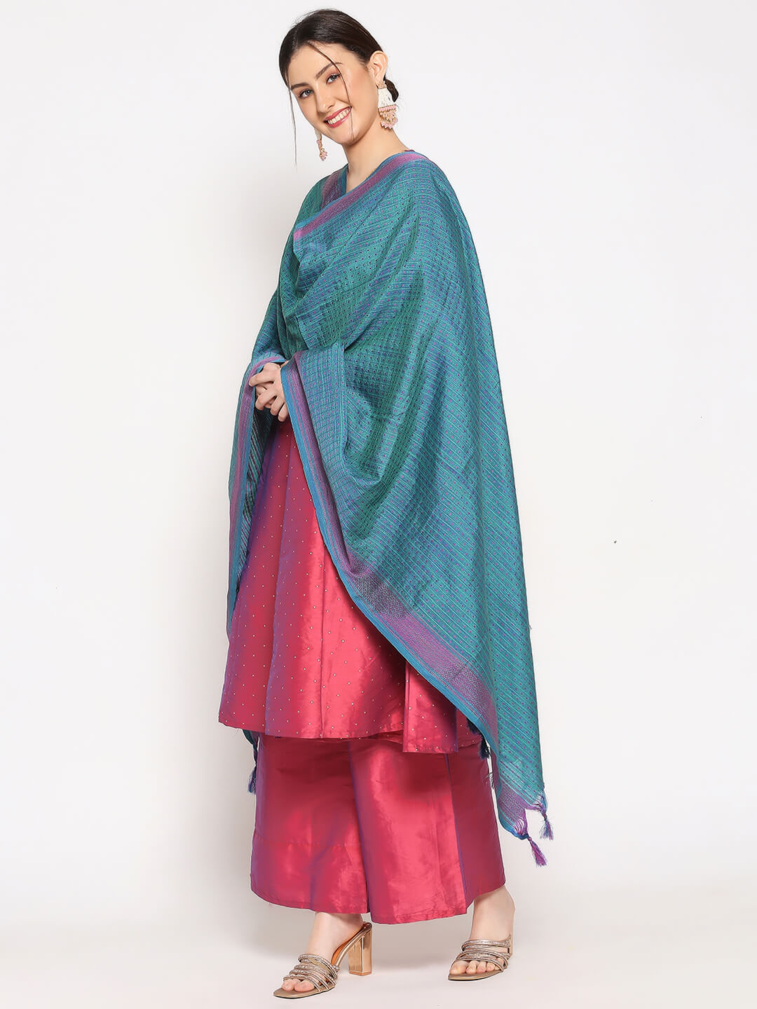 Woven Checkered Cotton Dupatta with Polka dots 
