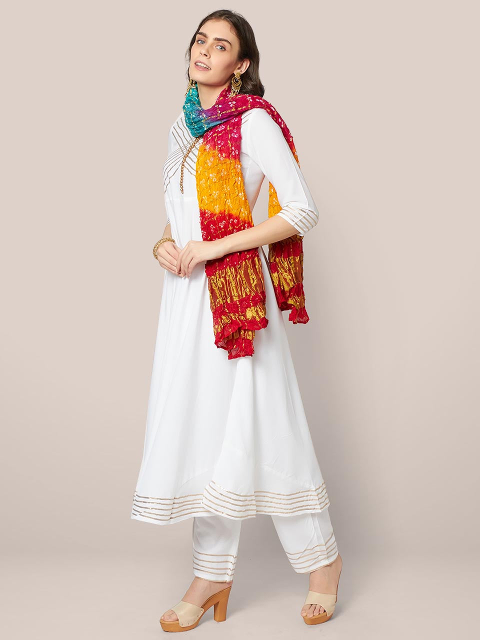 Multicoloured Bandhini Gharchola Silk Dupatta freeshipping - Dupatta Bazaar