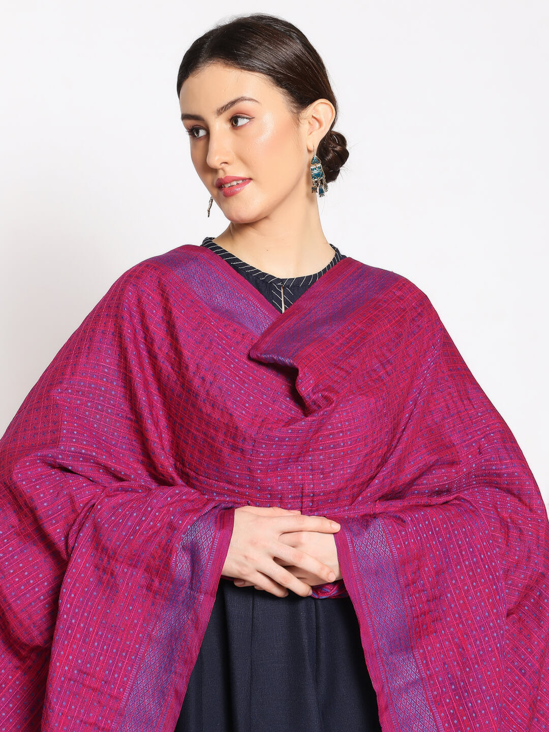 Woven Checkered Cotton Dupatta with Polka dots 