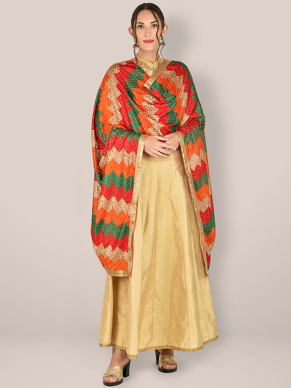 Multicolored Phulkari Embroidered Chiffon Dupatta. freeshipping - Dupatta Bazaar