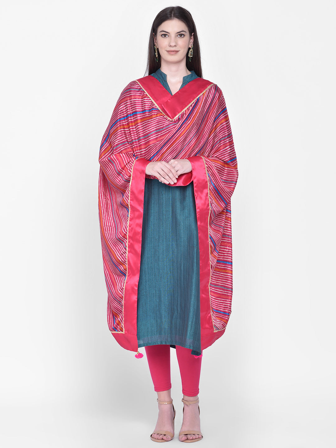 Dupatta Bazaar Woman's Lehariya Pink Crepe Silk Dupatta. - Dupatta Bazaar