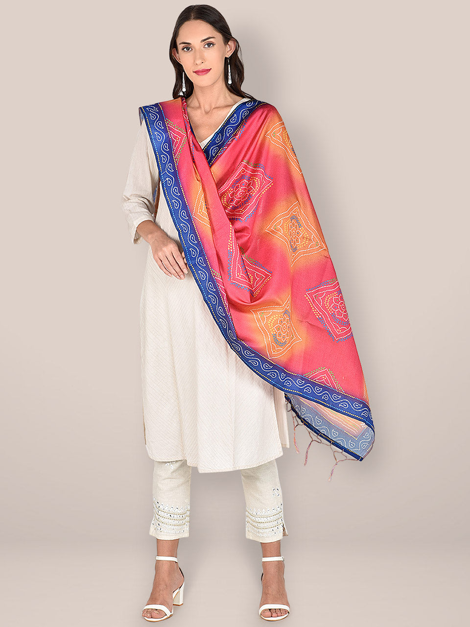 Bandhini Printed Multicloured Art Silk Dupatta freeshipping - Dupatta Bazaar