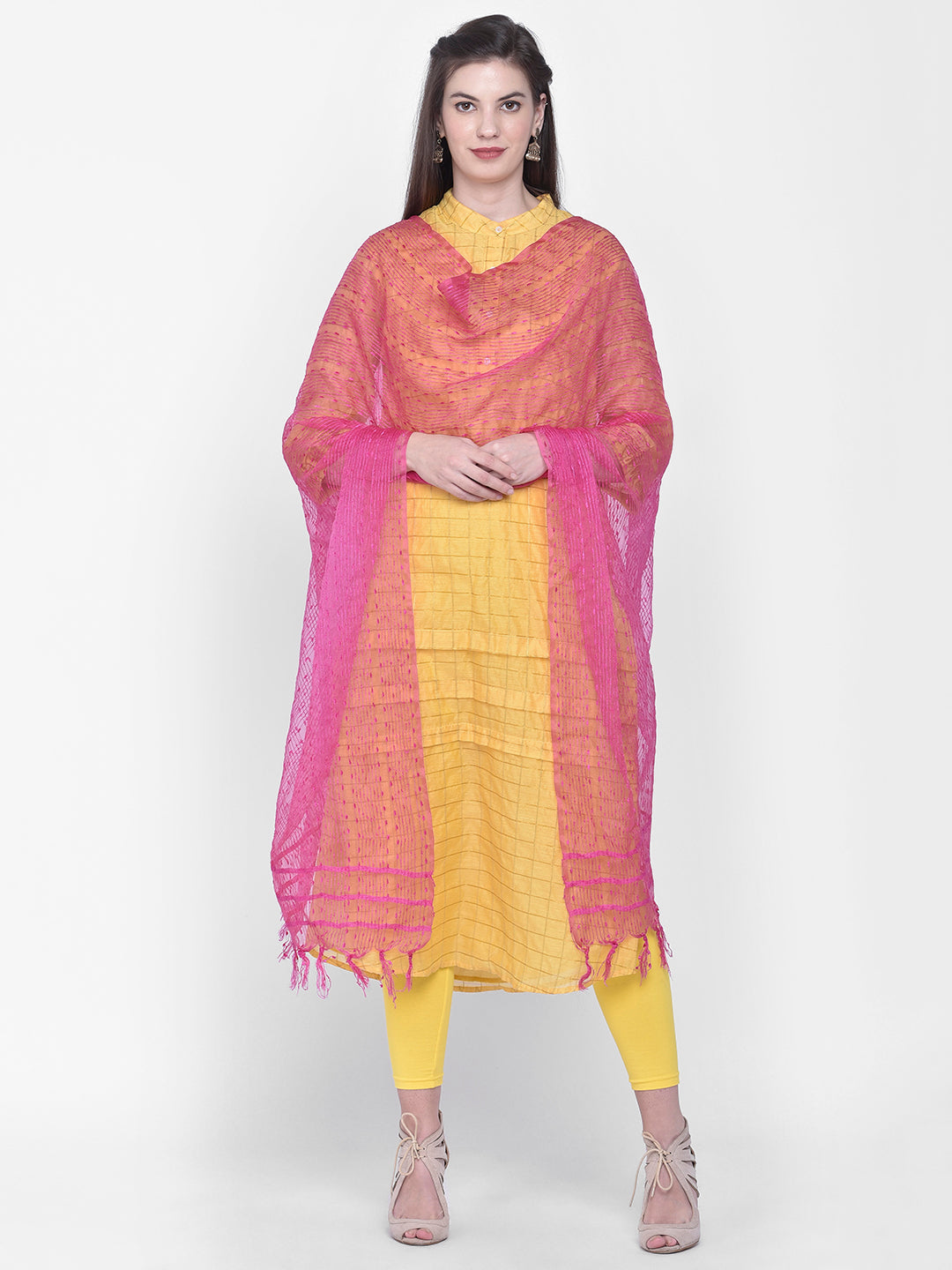 Dupatta Bazaar Woman's Pink Woven Organza Dupatta - Dupatta Bazaar