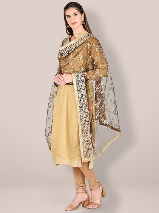 Brown Net Dupatta with Gotta Patti Work. freeshipping - Dupatta Bazaar