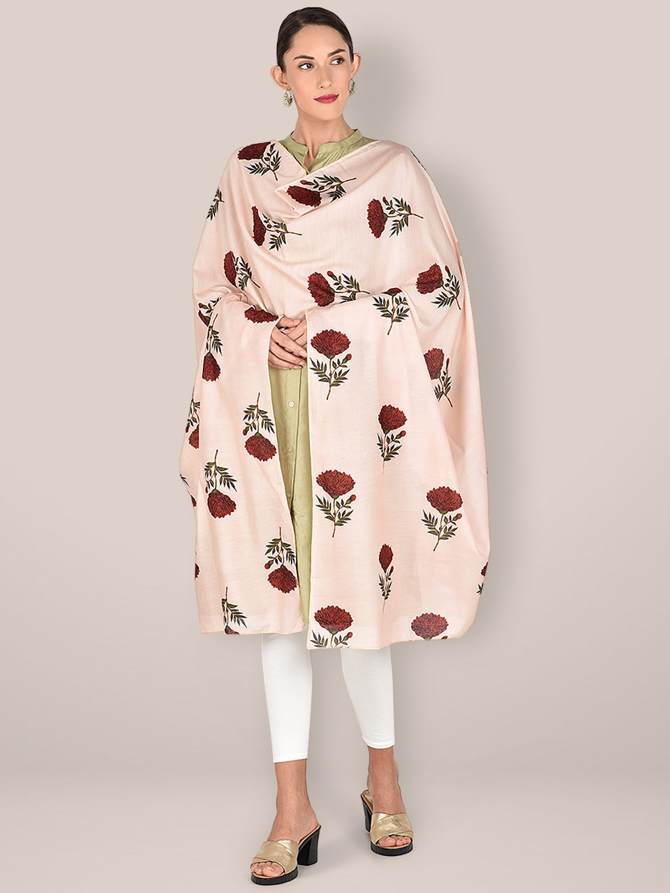 Printed Cream & Multicoloured Silk Dupatta freeshipping - Dupatta Bazaar