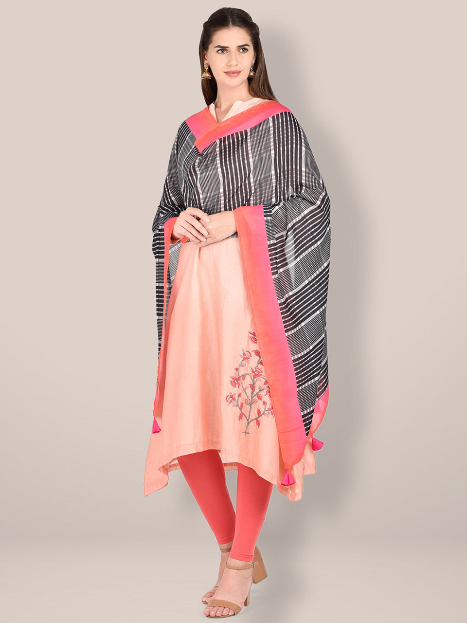 Printed Black and White Silk Dupatta freeshipping - Dupatta Bazaar