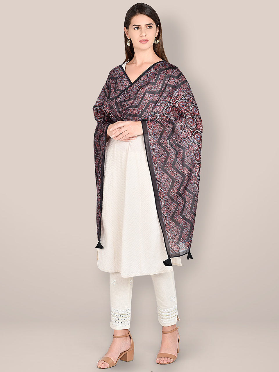 Kalamkari Printed Blended Silk Dupatta. freeshipping - Dupatta Bazaar