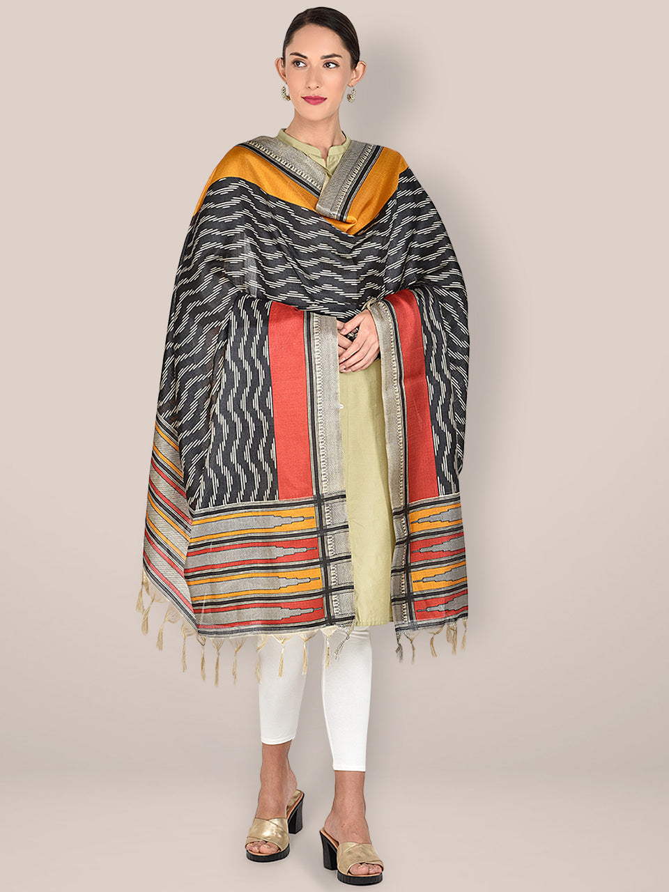 Printed Black & Multicoloured Art Silk Dupatta freeshipping - Dupatta Bazaar