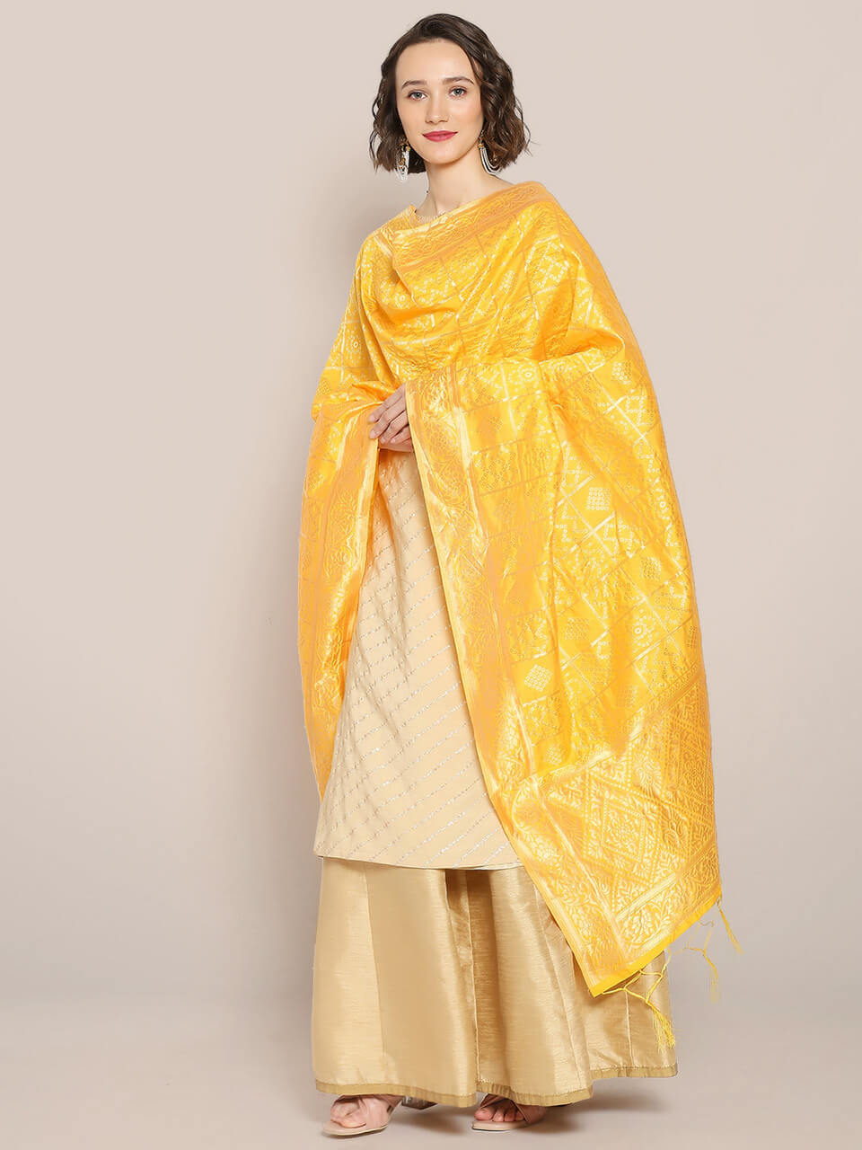 Yellow Banarasi Silk Dupatta
