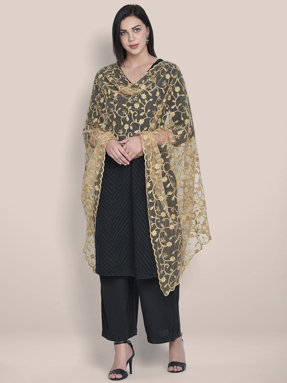 Floral Embroidered Net Dupatta freeshipping - Dupatta Bazaar