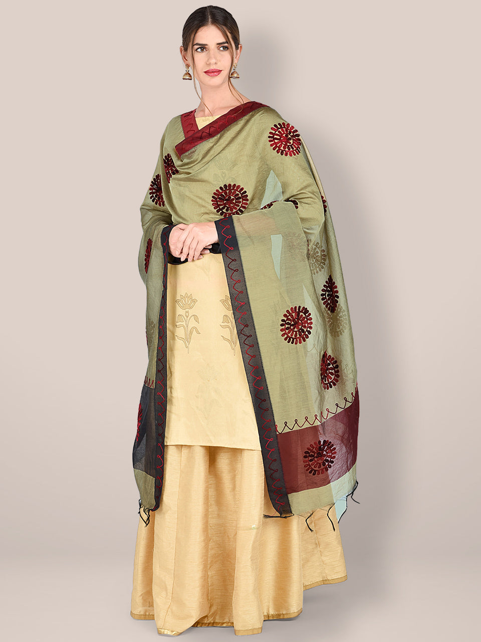 Embroidered Chanderi Silk Dupatta freeshipping - Dupatta Bazaar