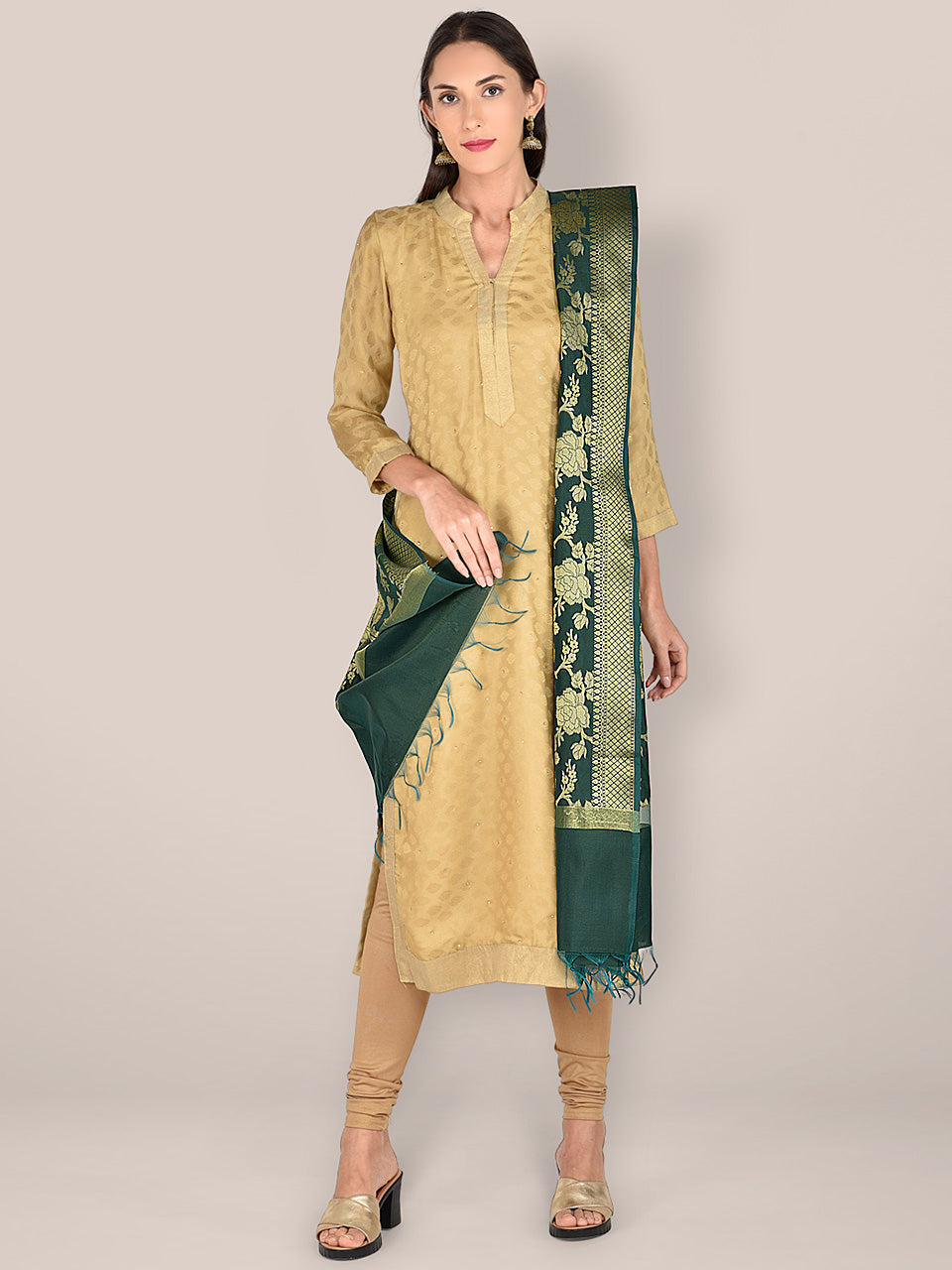 Banarasi Green Silk Dupatta with Floral Jaal freeshipping - Dupatta Bazaar