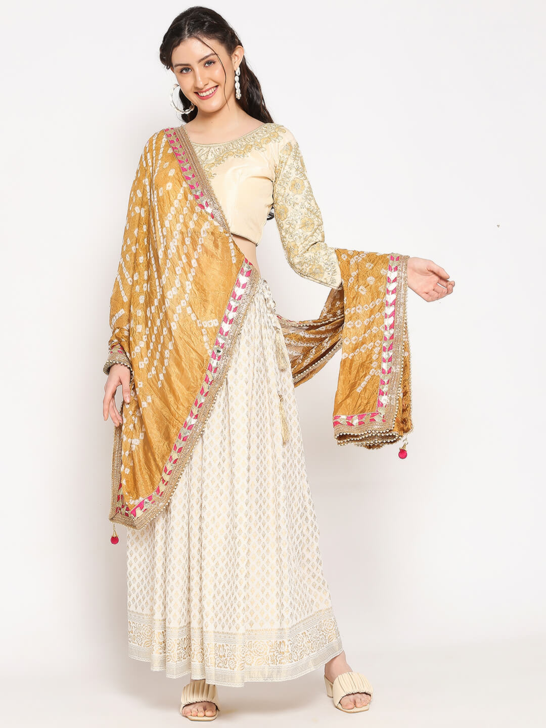 Bandhini Silk dupatta with Gotta Patti Border.
