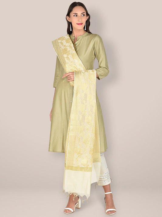Banarasi Off White Silk Dupatta with Floral Jaal freeshipping - Dupatta Bazaar