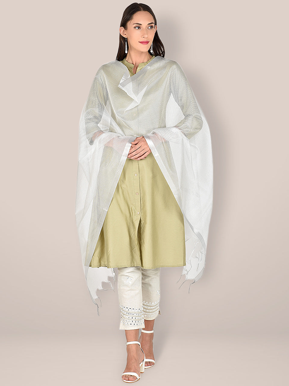 Solid Silver Dupatta. freeshipping - Dupatta Bazaar