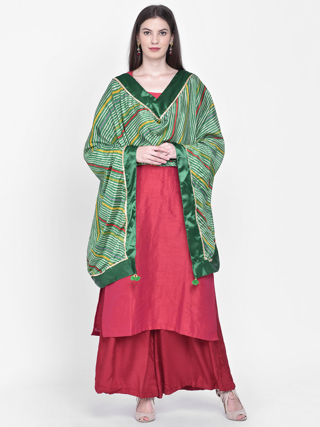 Dupatta Bazaar Woman's Lehariya Green Crepe Dupatta. - Dupatta Bazaar