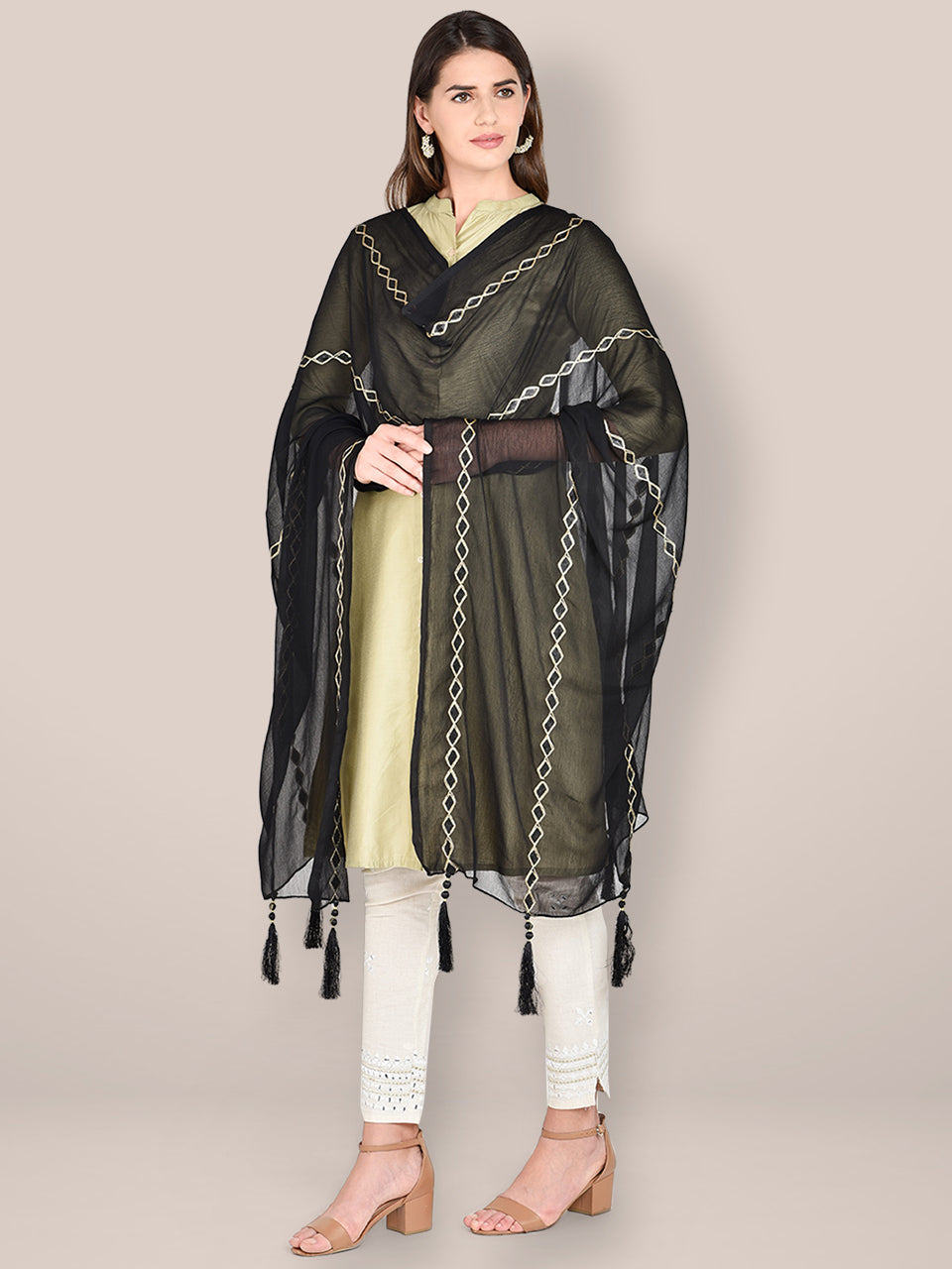 Embroidered Black Chiffon Dupatta. freeshipping - Dupatta Bazaar