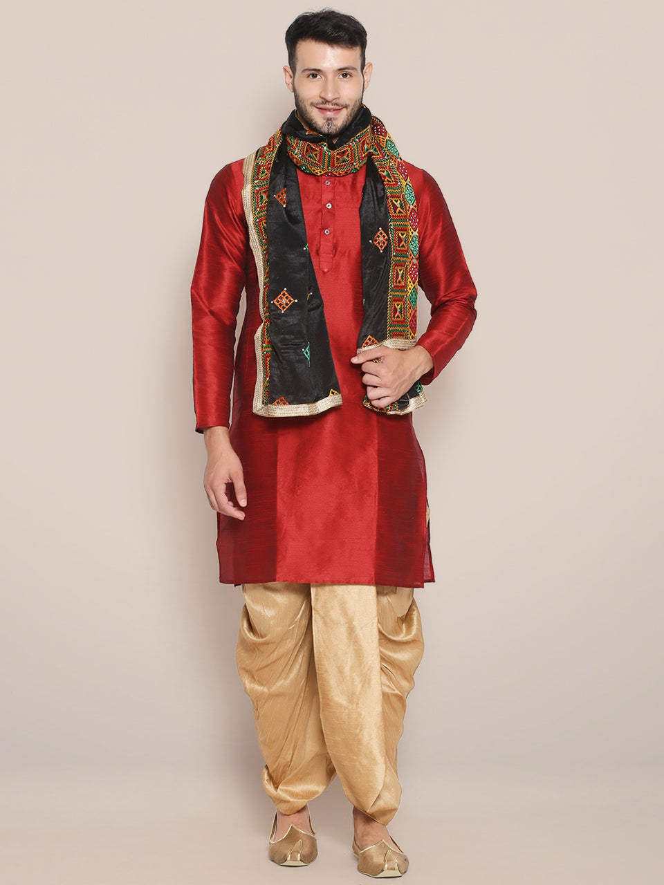 Men's Black & Gold Phulkari Dupatta freeshipping - Dupatta Bazaar