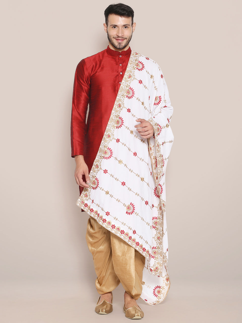 Men's White Embroidered Velvet Dupatta freeshipping - Dupatta Bazaar